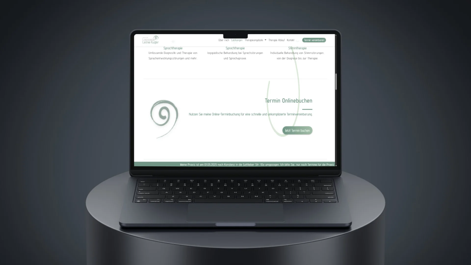 Design mit grüner Linie – Praxis Kugler Konstanz Scroll-Animation mit grünem Faden – Website Logopädie Kugler