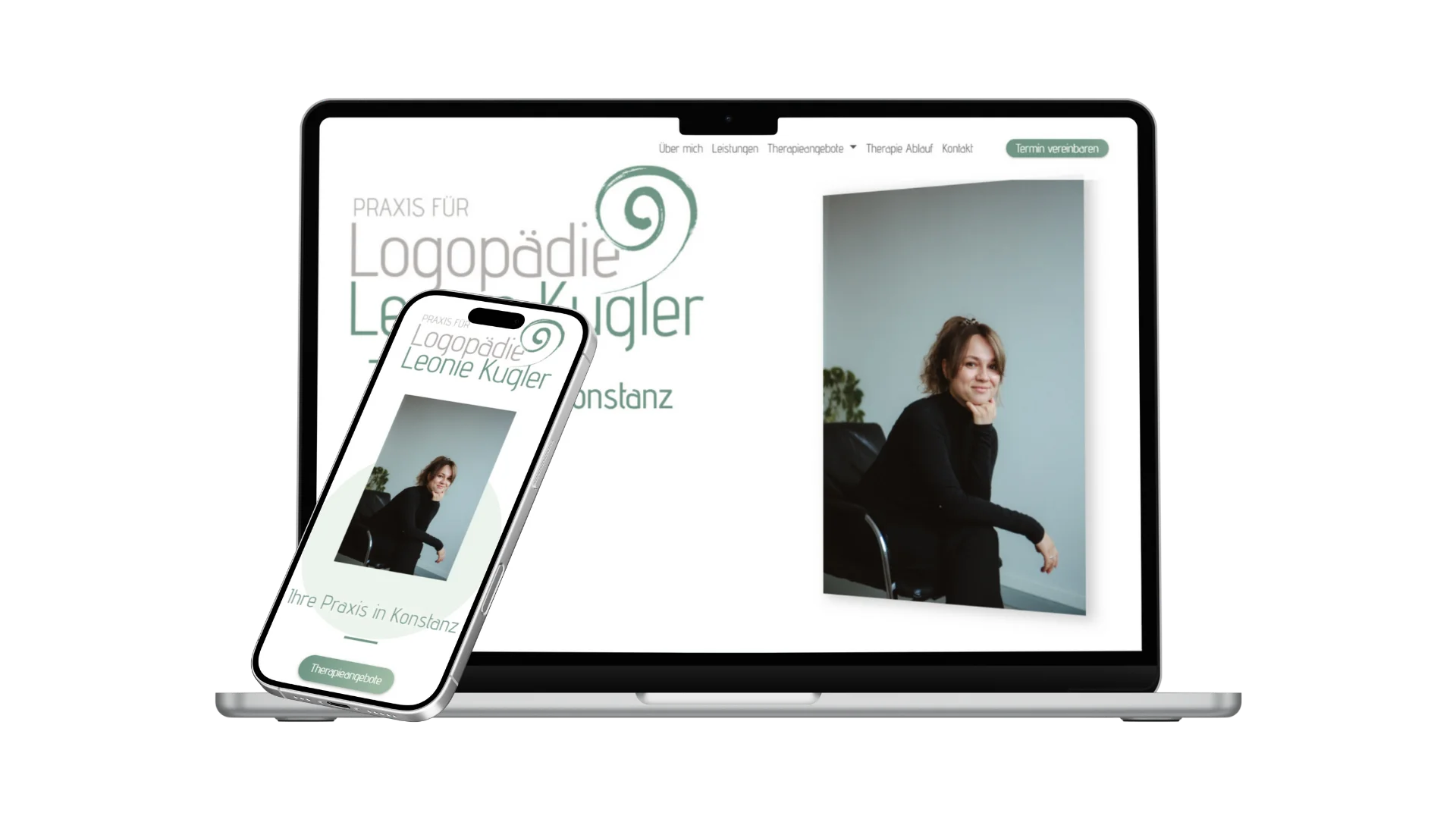 Responsive Logopädie-Website für Praxis in Konstanz Website Logopädie Kugler auf Laptop und Smartphone